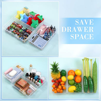 Wenqik Set of 12 Plastic Baskets for Organizing, Rectangular Trays for Desk Organization (Clear)