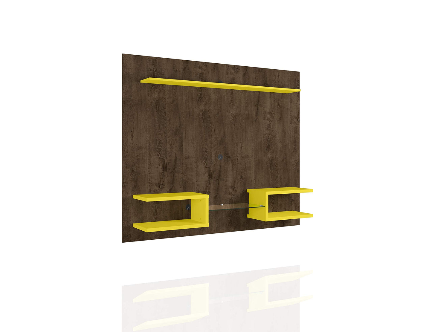 Manhattan Comfort Plaza Floating Entertainment Center for Living Room, Wall Mounted TV Stand with Display Shelves, Wire Management & Mounting Hardware, Fits up to 50" Screens, Rustic Brown/Yellow