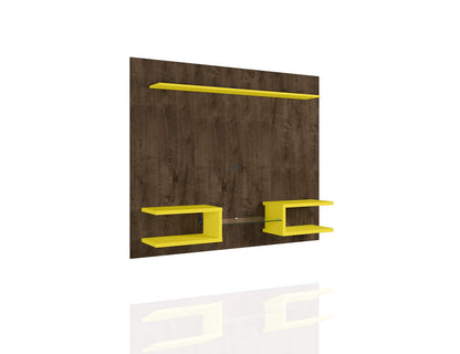 Manhattan Comfort Plaza Floating Entertainment Center for Living Room, Wall Mounted TV Stand with Display Shelves, Wire Management & Mounting Hardware, Fits up to 50" Screens, Rustic Brown/Yellow