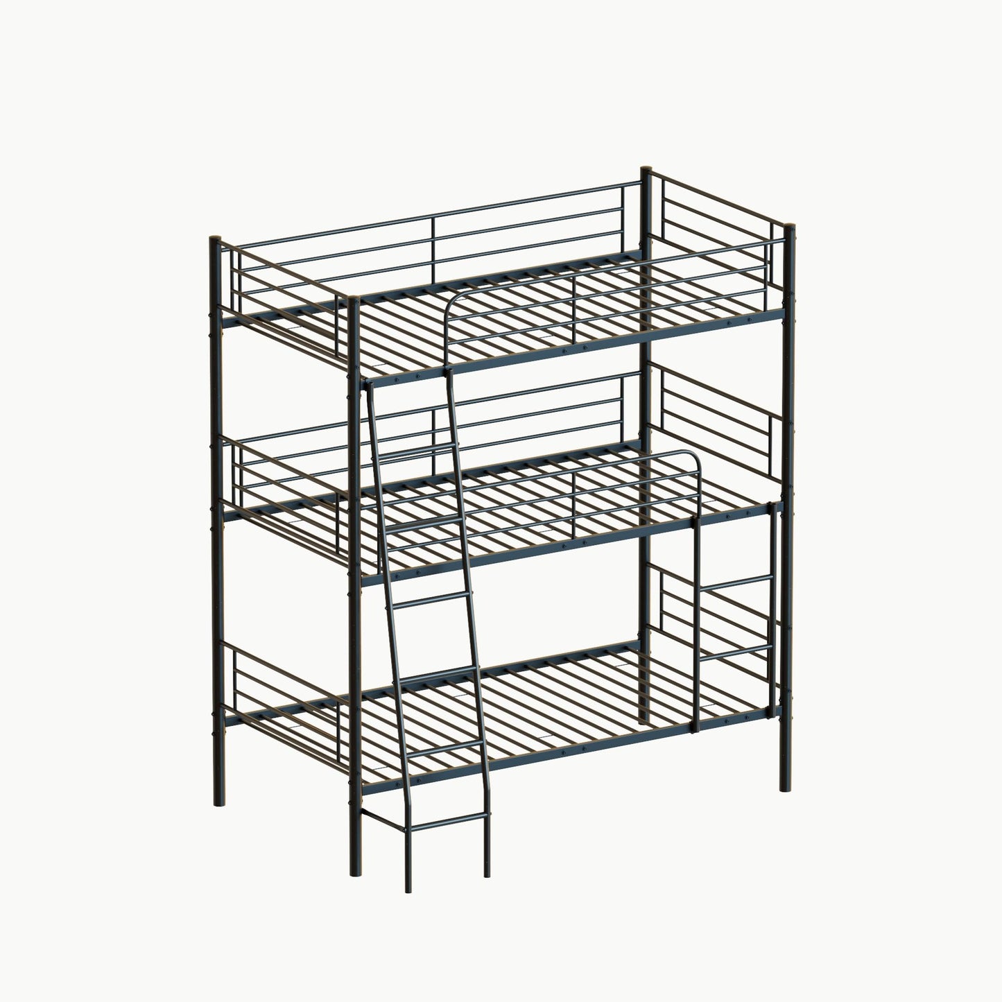 KEIKI Triple Bunk Bed Twin Size,Convertible Metal 3 Tier Bunkbeds with Built-in Ladder,Safety Guardrails,Detachable to 3 Single Beds,for Teens,Adults Bedroom,Dorm,Guest Room,No Box Spring Needed,Black