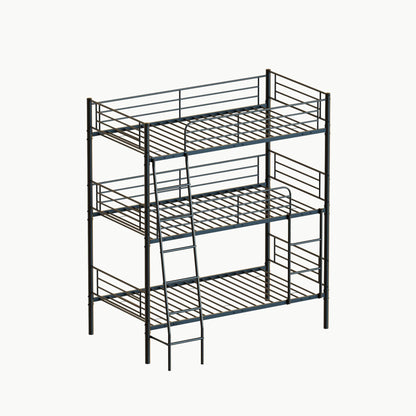 KEIKI Triple Bunk Bed Twin Size,Convertible Metal 3 Tier Bunkbeds with Built-in Ladder,Safety Guardrails,Detachable to 3 Single Beds,for Teens,Adults Bedroom,Dorm,Guest Room,No Box Spring Needed,Black