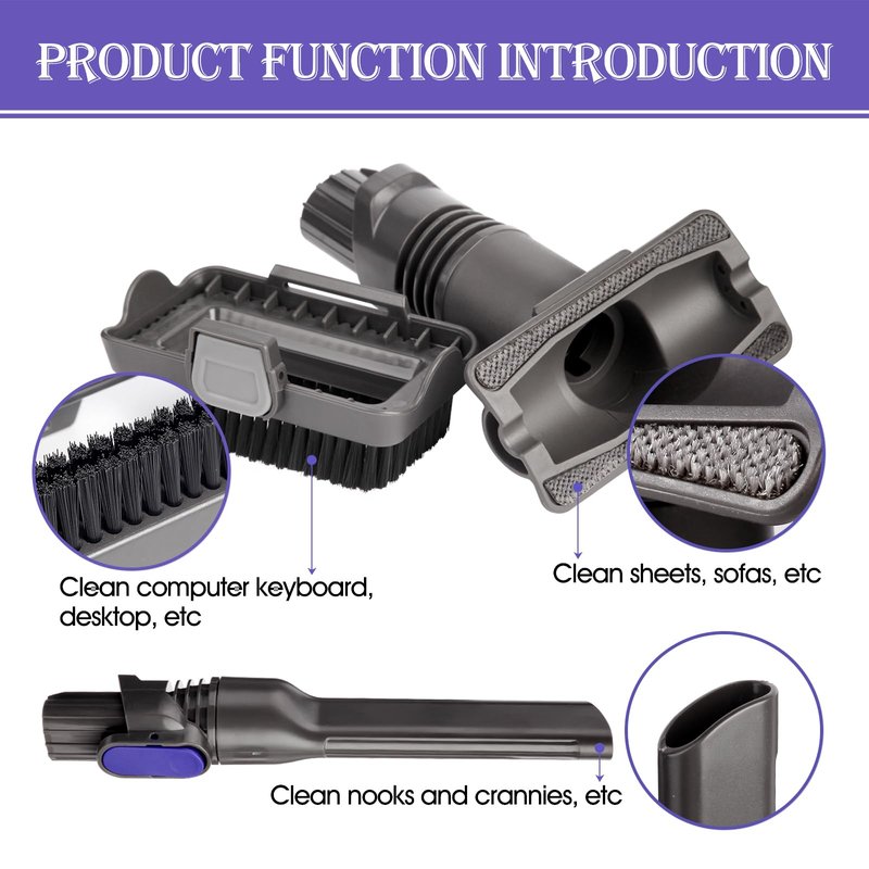 Vacuum Crevice Tool Brush Replacement Parts Compatible with Shark Pet Cordless Stick IX141 IZ162H IZ163H IZ362H IZ562H IZ140 IZ142 UZ145 Removable two-in-one Tool Brush Attachments for D-Shaped Vacuum