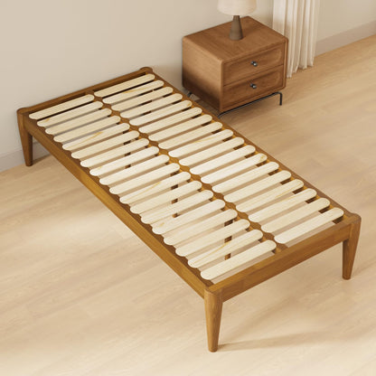 IOTXY Twin-XL Platform Bed Frame - Solid Wood 16-Inch Height Mattress Foundation Base with Densely Slats and Heavy-Duty Support Legs, No Box Spring Needed, Teak