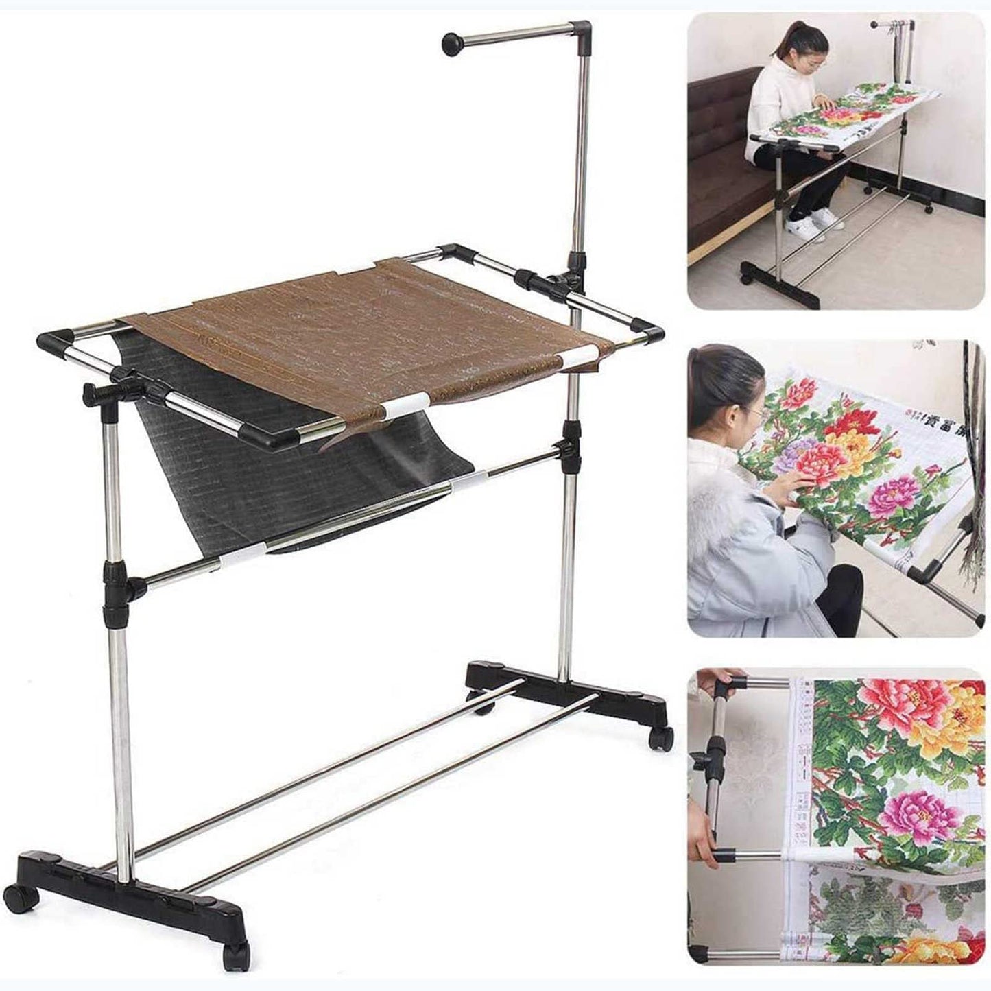 Adjustable Needlework Floor Frame, for Embroidery and Cross Stitch, Standing Craft Stand and Lap Table for Sewing and Art, Convenient Holder for DIY Projects.