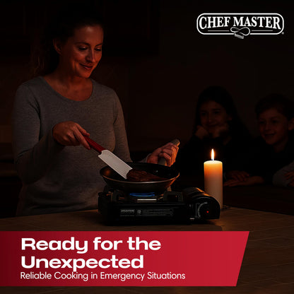 Chef Master Portable Butane Camping Stove, Piezo Ignition 7,650 BTU Output, Wind-Guard Portable Stove Burner with Portable Carrying Case for Emergencies, Road Trips, Hiking, Camping Essentials 90027