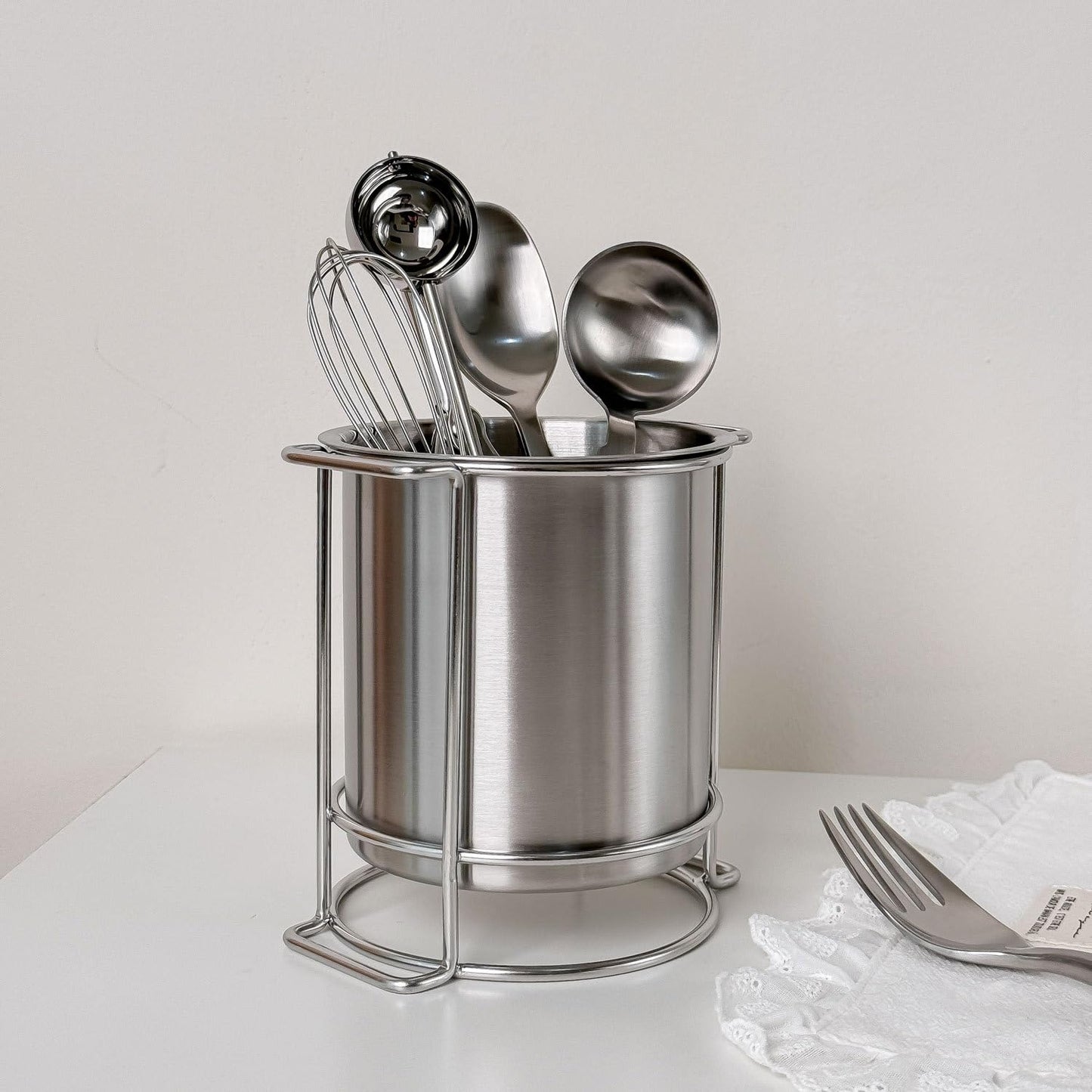 IMEEA Cutlery Holder SUS304 Stainless Steel, Utensil Drying Cup for Forks, Spoons, Knives and Chopsticks, Small Countertop Flatware Organizer