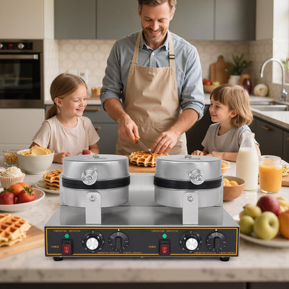 Dyna-Living Waffle Maker 2400W Double Waffle Iron Maker Restaurant Non-stick Round Waffle Machine Commercial Waffle Maker Large Waffle Machine for Hotel, Thicken Stainless Steel