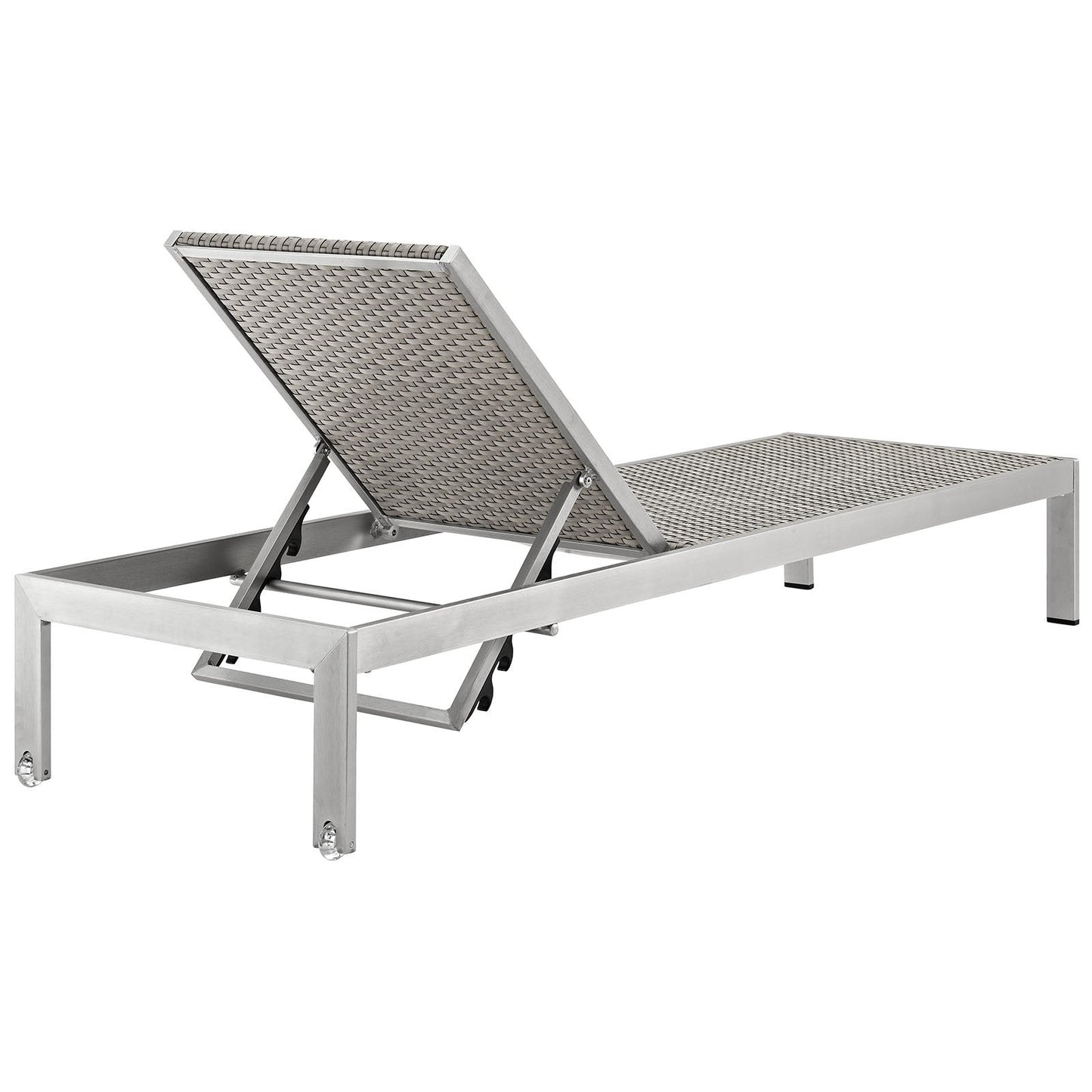Modway Shore Aluminum Wicker Rattan Outdoor Patio Four Poolside Chaise Lounge Chairs in Silver Gray