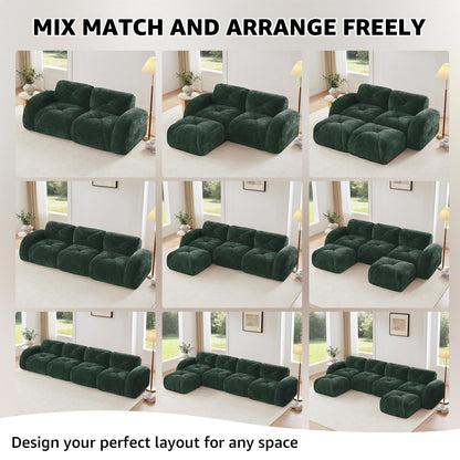 Green L-Shaped Sectional Couches for Living Room, Velvet Fabric Boneless Couch, No Assembly Cloud Modular Sectional Sofa with 1 Ottoman, Foam Couch Compressed Sofa Set for Apartment, Sofas para Sala
