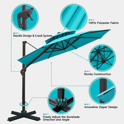 Sunnyglade 11FT Double Top Cantilever Patio Umbrella Deluxe Offset Umbrella 360° Rotation & Integrated Tilting System Heavy Duty Outdoor Umbrella for Market Garden Deck Pool Backyard Patio(Blue)