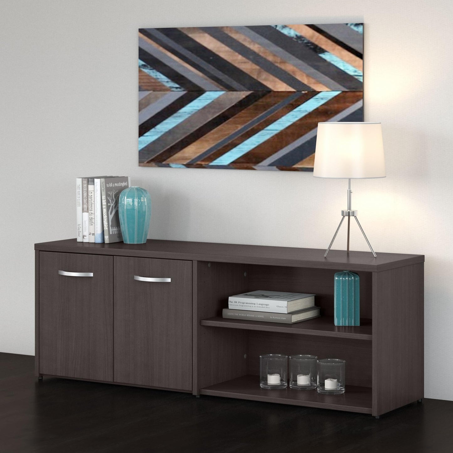 Bush Business Furniture Studio C Low Storage Cabinet with Doors and Shelves in Storm Gray, Organization for Home or Professional Office