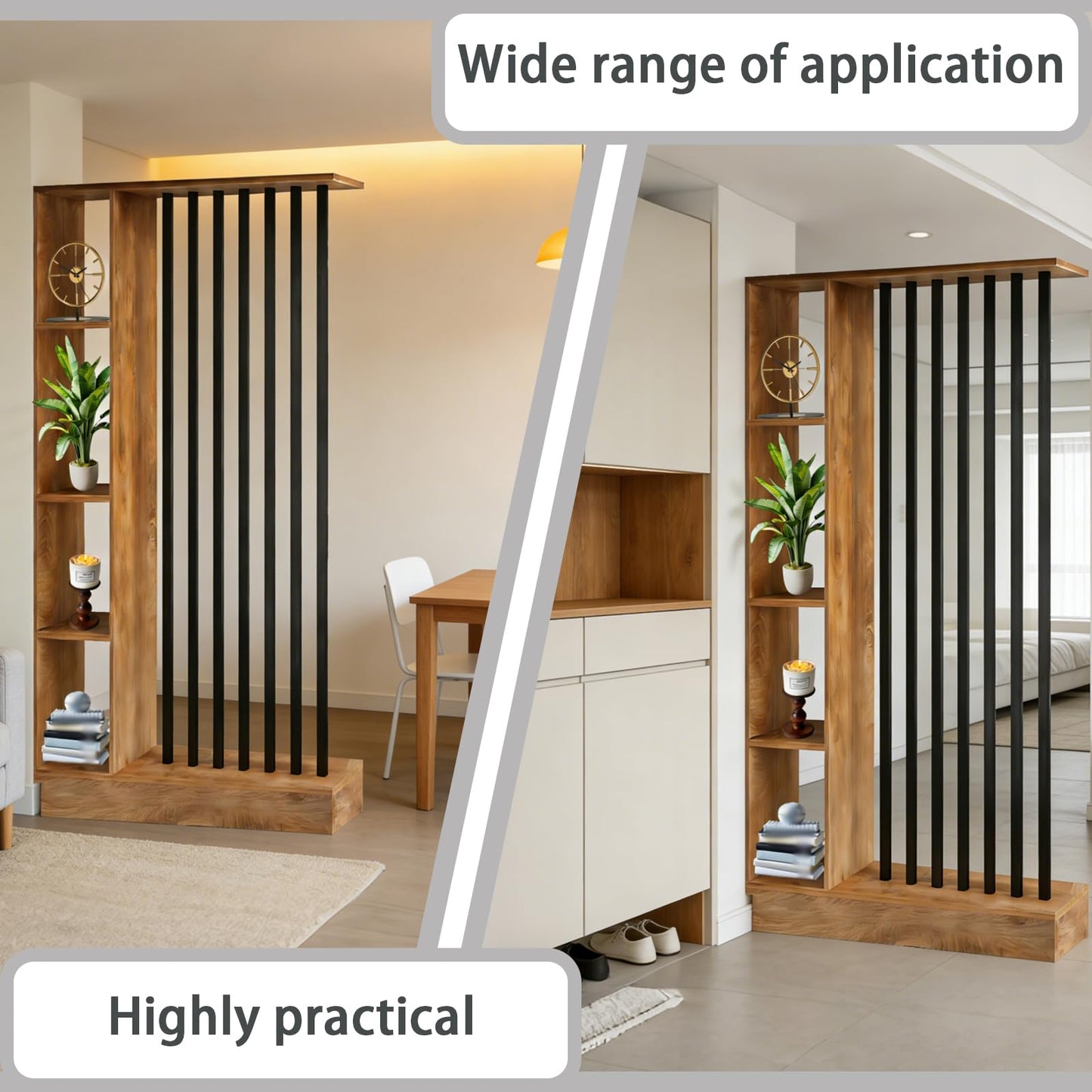 Room Divider with Shelves, Wall Room Divider with Storage Shelf, Easy to Assemble, Suitable for Home and Office Decoration (A Golden Oak + Black, 39.4in)