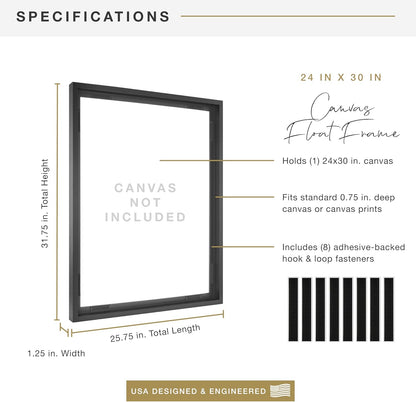 MCS Canvas Float Frames 24x30 - Black Frame for Finished Canvases, Vertical & Horizontal Wall Hanging