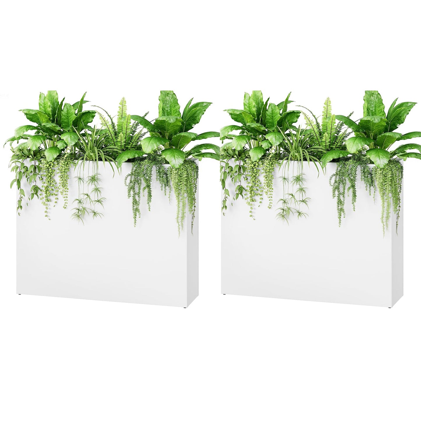 Stoog 38" Large Planters for Outdoor Plants Set of 2, Rectangular Metal Planter Box with Removable Insert Shelf, Ideal for Plants, Flowers, Vegetables, Garden, White