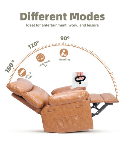 GarveeHome Recliner Chair - PU Leather Manual Recliner for Adults, Lazy Chair with 1.5X Sponge Comfort Arm and Back for Living Room, Bedroom