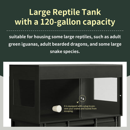 Herture 120 Gallon Reptile Terrarium with Stand, 4x2x2 Bearded Dragon Enclosure for Snakes Lizards, Large Vivarium Tank with Storage Cabinet, Acrylic Doors, Mesh Lid, Power Outlet Black PX04RTBB
