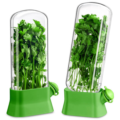 Baderke 2 Pieces Herb Saver for Refrigerator Fresh Herb Keeper Cilantro Container for Fridge Saver Pod for Cilantro, Parsley, Asparagus, Keeps Vegetables for 2-3 Weeks(Green)