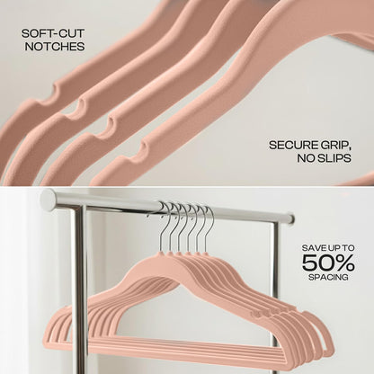 Utopia Home Velvet Hangers - Luxury Non-Slip Slim Coat & Pant Hangers, Space-Saving Design, 50 Pack - Pink