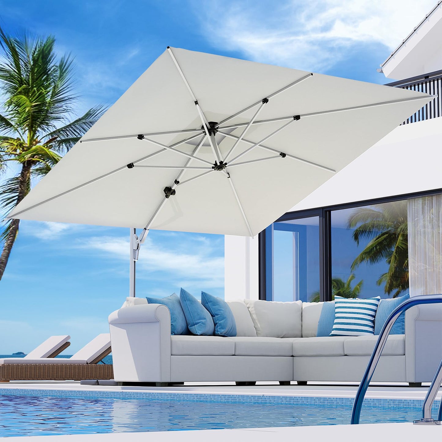 COSIEST 10'x10' Patio Umbrella Cantilever Outdoor Rectangular Offset Umbrella with 360°Rotation, Double Top Heavy Duty Windproof Aluminum Frame for Pool Garden Deck Backyard