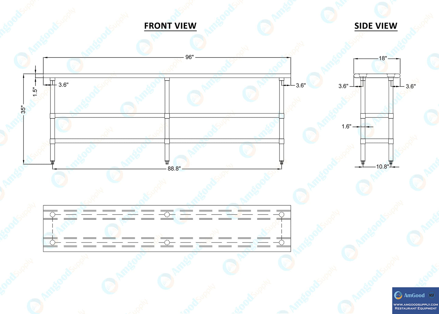AmGood Stainless Steel Work Table with 2 Shelves | NSF | Metal Utility Table (96" Long x 18" Deep)