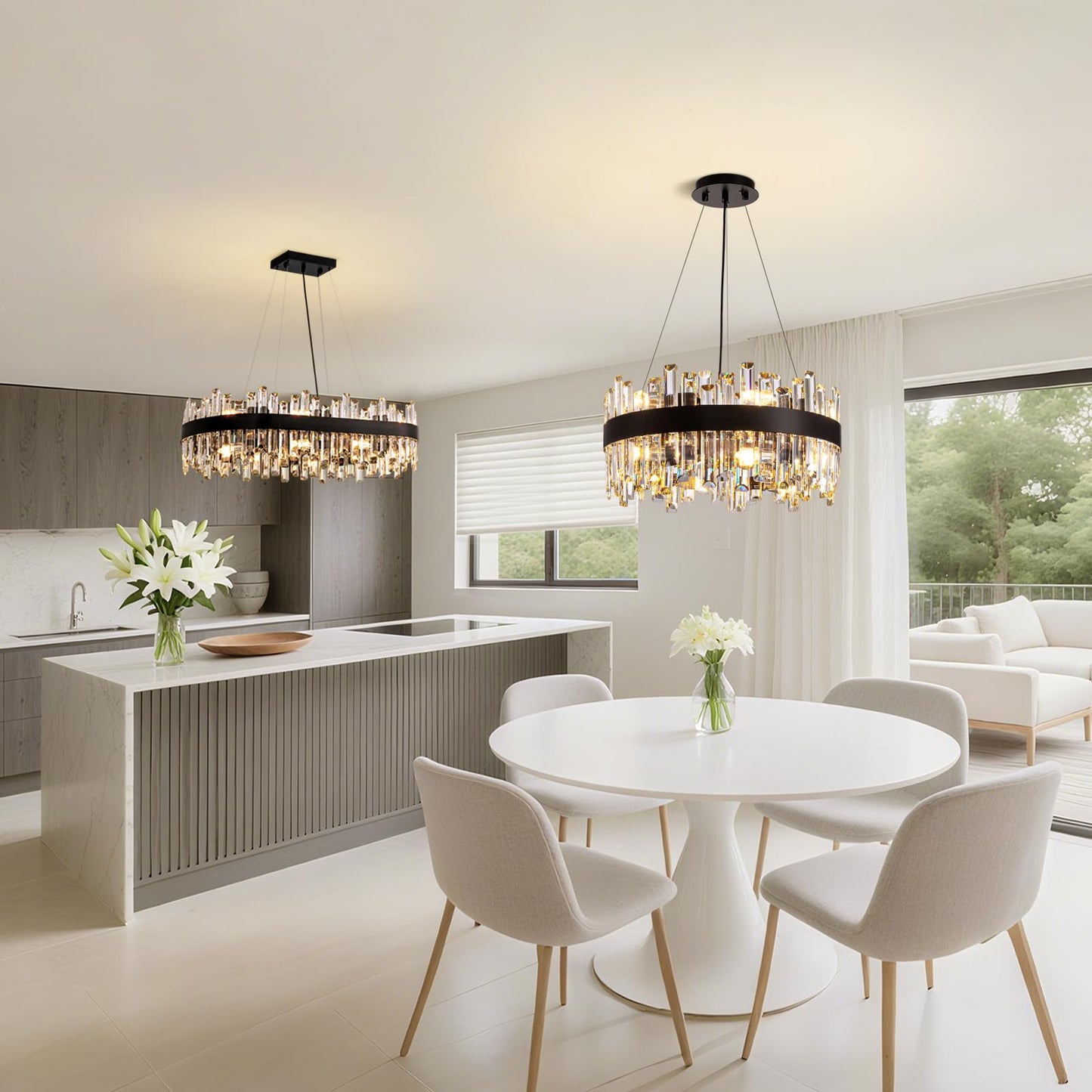CROSSIO Modern Crystal Chandelier for Dining Room, 12-Light Luxury Black 2 Tiers Crystal Raindrop Chandelier, Contemporary Hanging Light Fixture for Living Room Entryway Foyer D19.7''