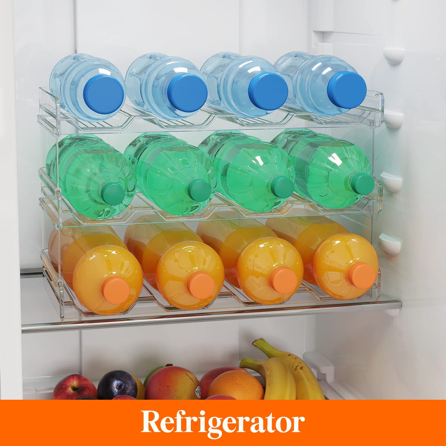 Lifewit Stackable Water Bottle Organizer for Cabinet, Plastic Bottle Holder Fits Bottles & Tumblers up to 3.8" Diameter, Pantry, Countertop & Fridge, 2 Tier Holds 8 Bottles