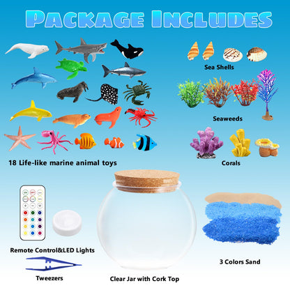 Ocean Light Up Terrarium Kit for Kids - LED Night Light Ocean Birthday Gifts for Girls & Boys Ages 4 5 6 7 8-12, Kids Arts & Crafts Kit, Easter Ideal Gifts