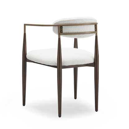 Christopher Knight Home Set of 2 Jetson Modern Curved Open Backrest Fabric Upholstered Dining Chairs, Side Chair for Dining Room/Kitchen, Iron Toothpick Frame, Golden Amrest, White Beige+Gold