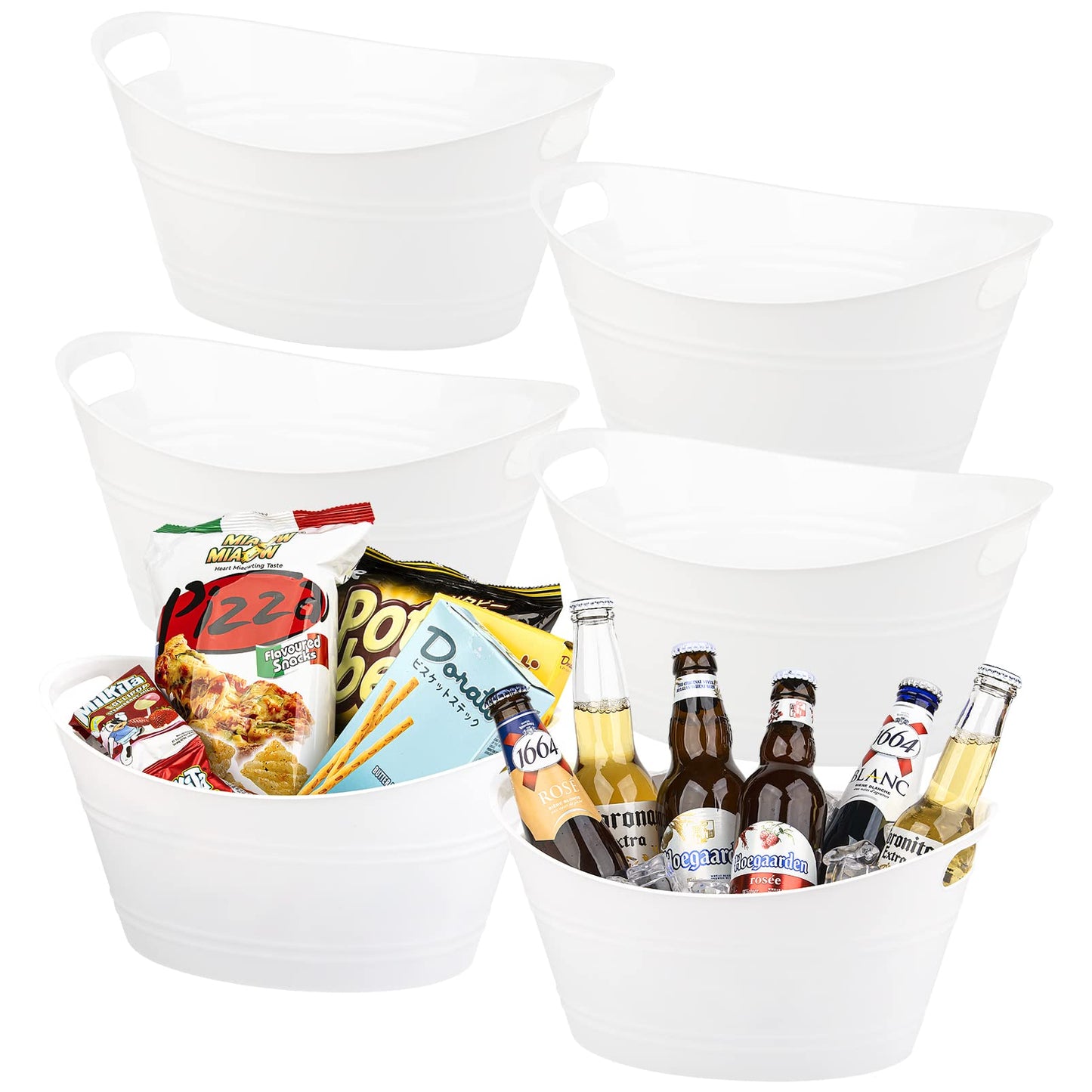 Tiawudi 6 Pack Plastic Oval Storage Tub, Ice Bucket for Wine, Beer and Champagne, Bottle Drink Cooler for Parties, Storage Basket, 4.5 Liter