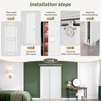 FREDBECK Sliding Closet Doors 48x80(Double 25inch),Bypass Barn Door with Hardware,for Bedroom,White,H Frame,Assemble Required