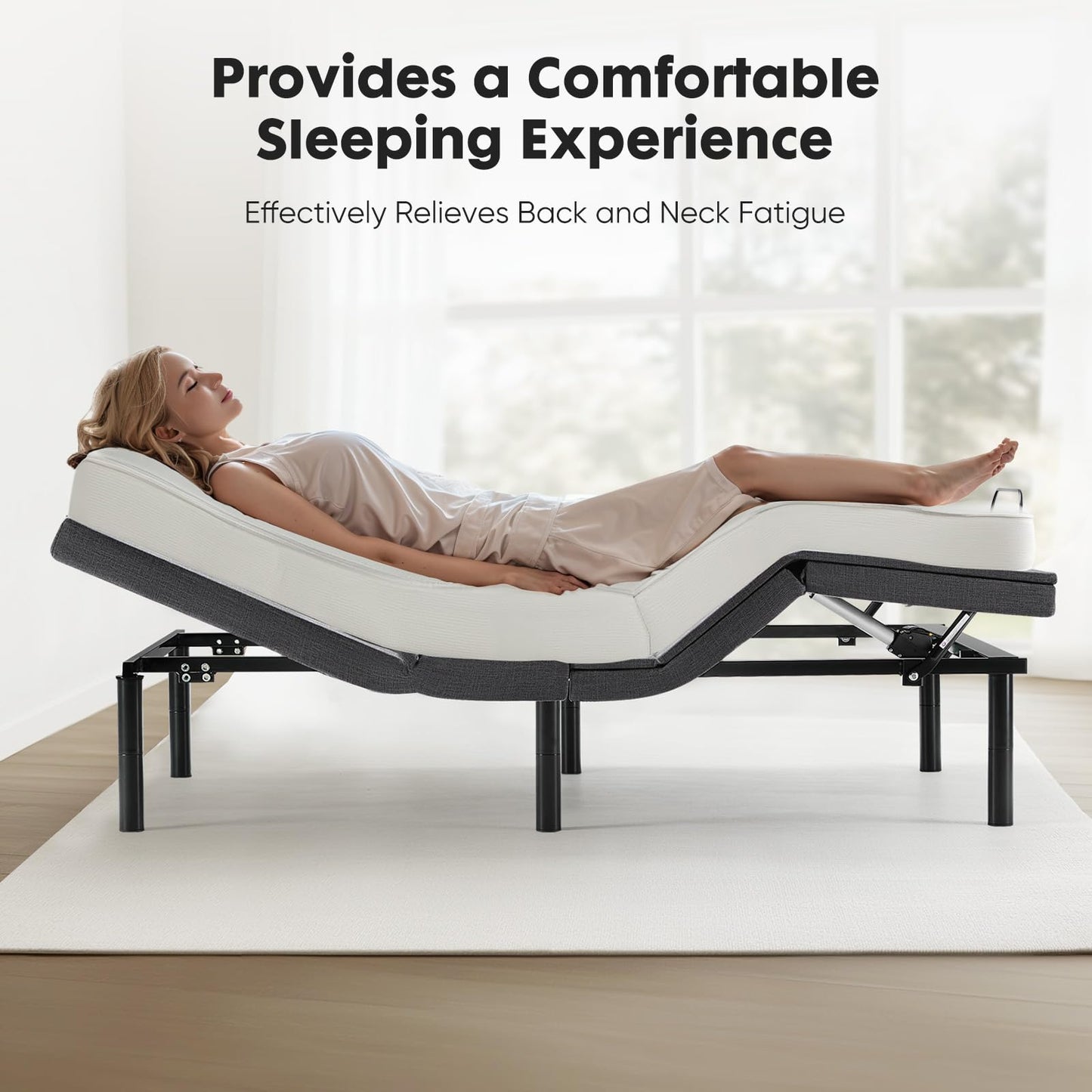 Sweetcrispy Queen Adjustable Bed Frame, Ergonomic Electric Base with Wireless Remote and 2 USB Ports, Head and Foot Incline, Zero Gravity, Anti-Snore, Easy Assembly