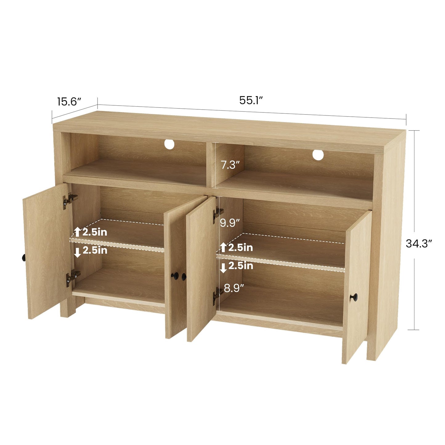 IDEALHOUSE Buffet Sideboard Cabinet with Storage, 55" Large Farmhouse Kitchen Storage Cabinet with 4 Doors & Adjustable Shelves, Wood Coffee Bar Cabinet for Kitchen, Dining Room, Living Room
