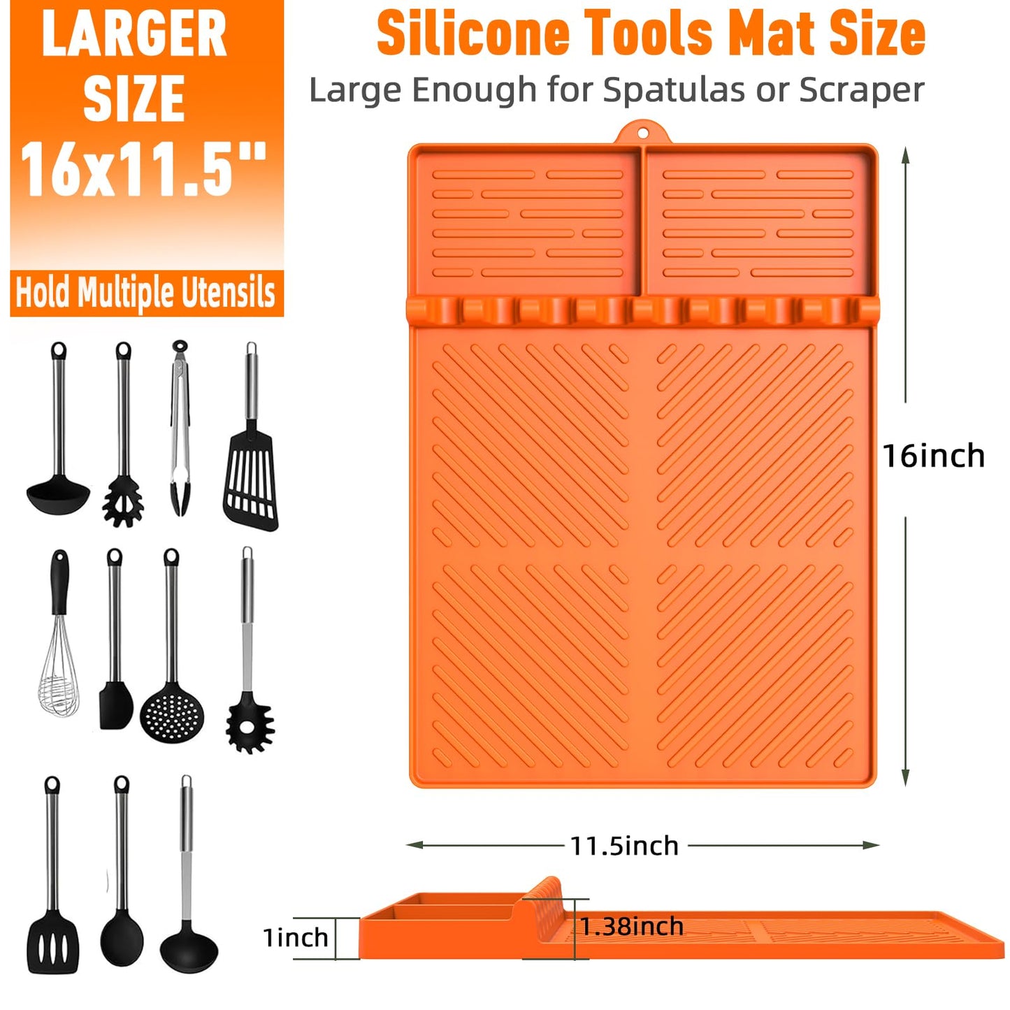 Silicone Grill Mat Compatible with Blackstone, BBQ Griddle Tools Mat with Drip Pad, Spatula Mat for Outdoor Kitchen Counter, Gifts for Men (Orange)