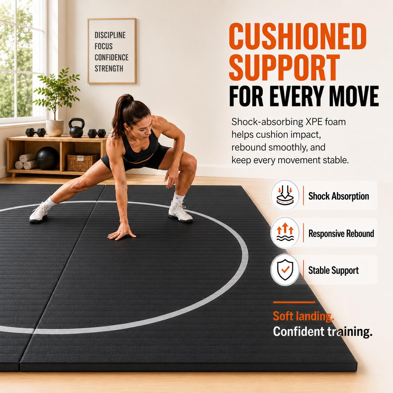 Wrestling Mat, 10x10ft Roll-Up Home Gym Flooring, 1.2 inch Professional XPE Foam Grappling Mat with Non-Slip Lychee Texture for BJJ, MMA, Judo, Gymnastics & Yoga