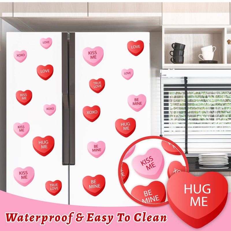 Whaline 15 Pcs Valentine's Day Refrigerator Magnets Magnetic Stickers Red Pink Conversation Heart Magnet for Holiday Refrigerator Metal Garage Door