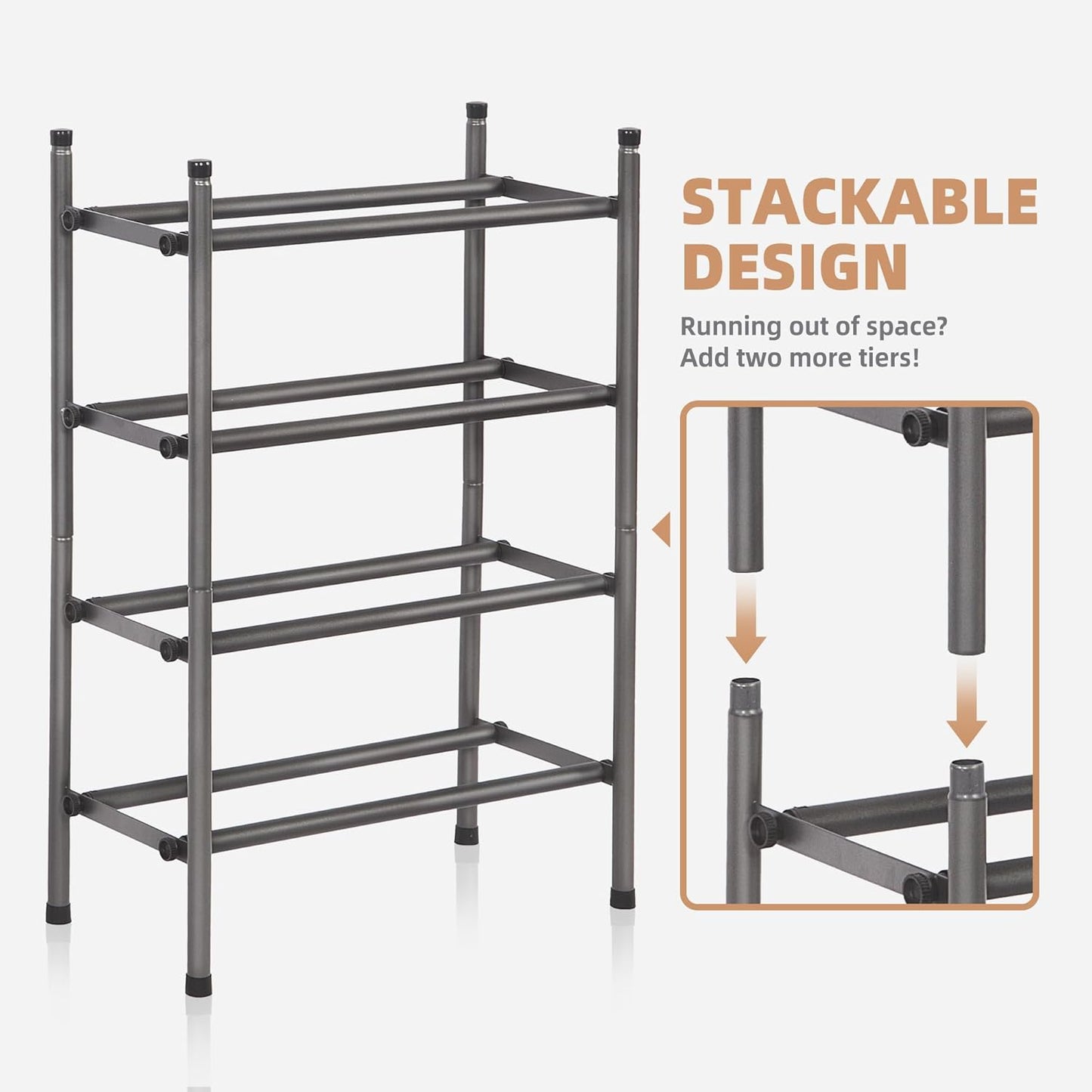 Storage Maniac Expandable Shoe Rack - 8 Pairs Stackable Metal Organizer for Closet & Entryway | Black 2 Tier