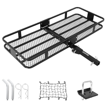 Garvee 60x24x6 Hitch Carrier for 2 Inch Receiver, 500LB Capacity Hitch Mount Rack with Folding Cargo Basket, Rust-Resistant Coat