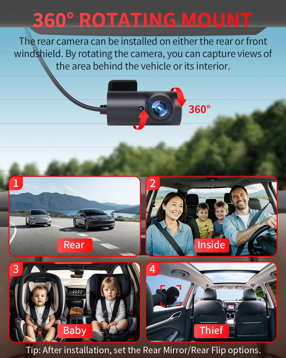 Gleetour Dash Cam Front and Rear, 4K Full HD Dual Dash Camera for Cars, Built-in Memory Card Monitoring, 64GB Card, 5G WiFi GPS, Car Camera with 3" IPS Screen, 2160P Night Vision, Parking Monitor