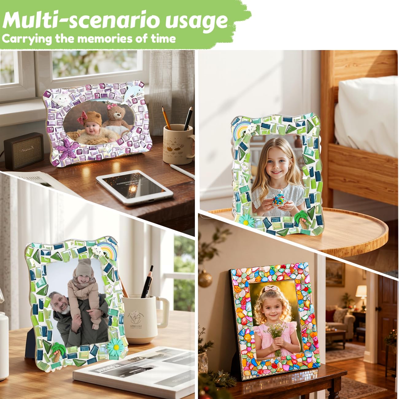 A&H Zier Decorate Your Own Mosaic Picture Frame Kit - 3 Pack DIY Arts & Crafts for Kids Ages 8-12, Valentines Day Gifts for Girls, 5x7 & 4x6 Photo Frames for Adults & Family