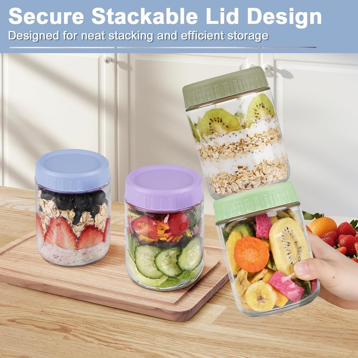 16oz 9 Pack Overnight Oats Containers with Lids, Wide Mouth Mason Jars with Lids, Glass Jars with Airtight lid for Chia