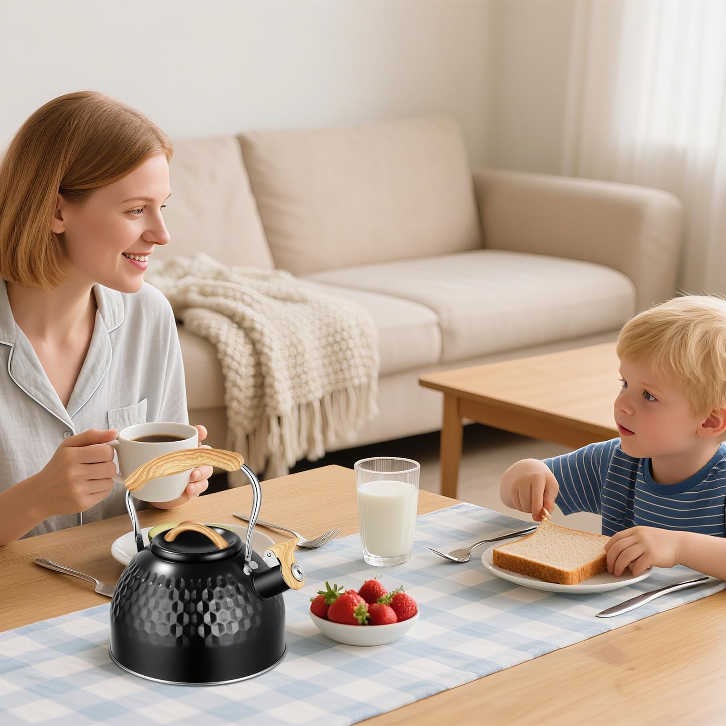 Stainless Steel Whistling Tea Kettle 3 L Tea Kettle Stovetop Teapot Hot Water Kettle with Whistle Spout, Fast Boiling, Living Electric Kettle Stove Top Food Grade Coffee Milk Tea Pot Folding Handle