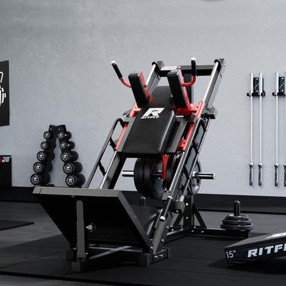 RitFit Leg Press Hack Squat Machine, Professional Adjustable Leg Press Machine for Home Gym with Linear Bearing, Full Lower Body Workout with Weight Storage (Red,with Pull up Band)
