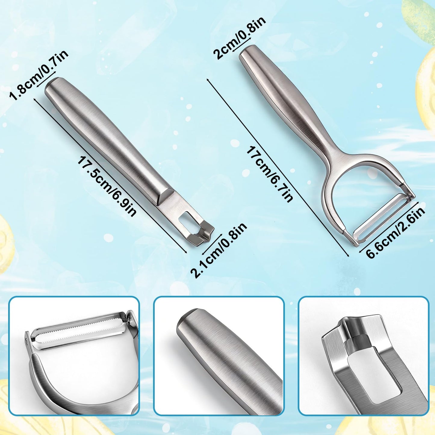 Lemon Zester & Vegetable Peeler Set, Stainless Steel Fruit Kitchen Peeler Grater Tool Practical Handheld Zester for Bar Cocktail Garnishes Culinary Citrus Food Peel Kitchen Use