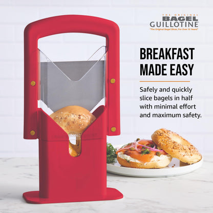 Hoan Bagel Biter Slicer and Cutter with Safety Shield - Serrated Blade Cuts Bagels, Muffins, Buns and Rolls - Dishwasher Safe Bagel Guillotine, 9.25 Inches Tall, Red