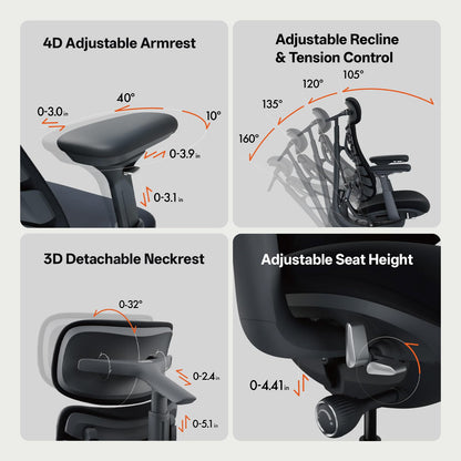 LiberNovo Dynamic Ergonomic Desk Chair + StepSync Footrest Bundle - Comfy Home Office Chair with Adaptive Lumbar Support, 160° Recline & Built-in Spine Stretch, Black+48cm