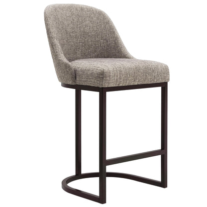 Leick Home 214965 Barrelback Counter Stool with Metal Base, Set of 4, for Elevated Kitchen Counters, High Top Tables, and Bars, Modern Gray Linen Seat and Brown Metal Base
