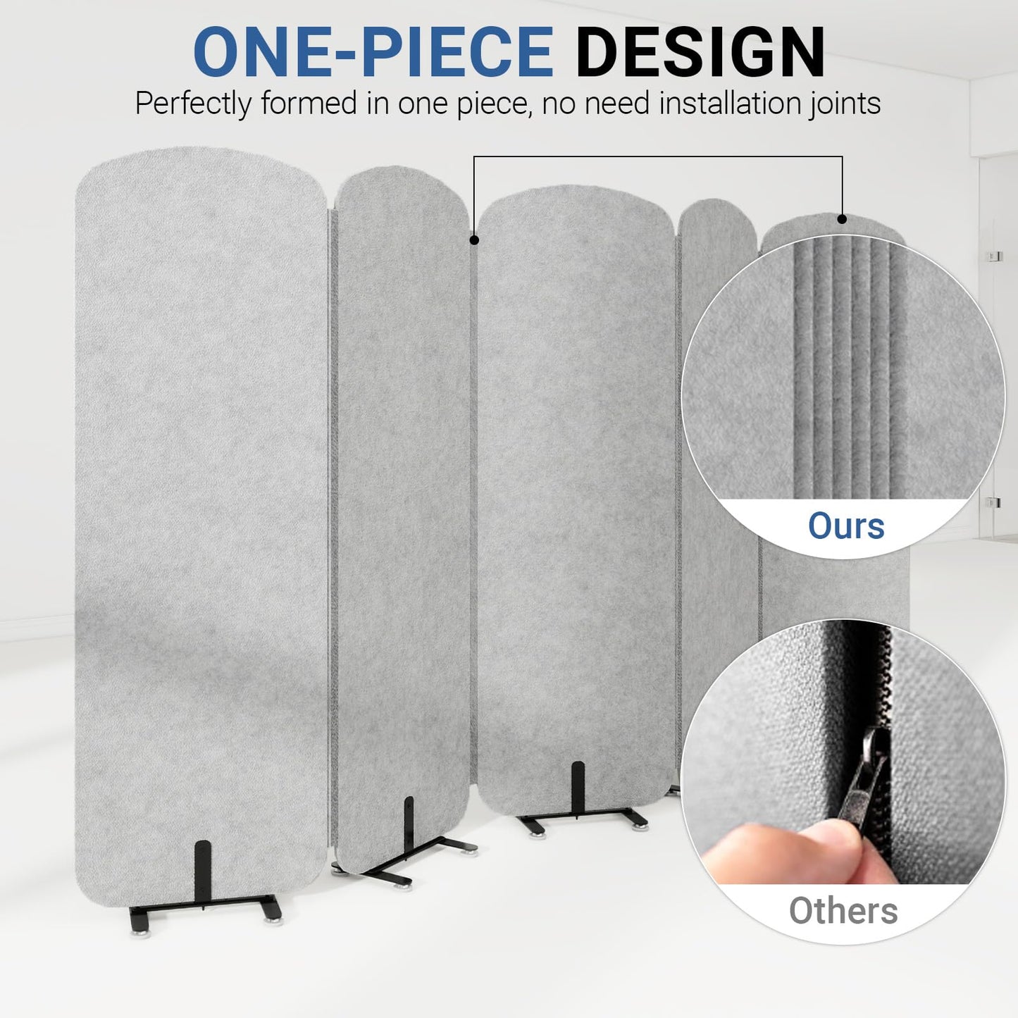 Natwind 5-Panel Office Room Divider, 122.8 x 71 inches Portable Office Partition, Freestanding Folding Privacy Wall for Cubicle & Temporary Indoor Space Separation (Grey)