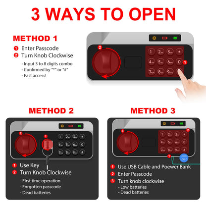 3.4 Cuft Large Home Safes Water and Fireproof, Personal Safe Box Fireproof Waterproof with Digital Keypad, Removable Shelves and Alarm System, Anti-theft Fire Proof Safe for Home Documents