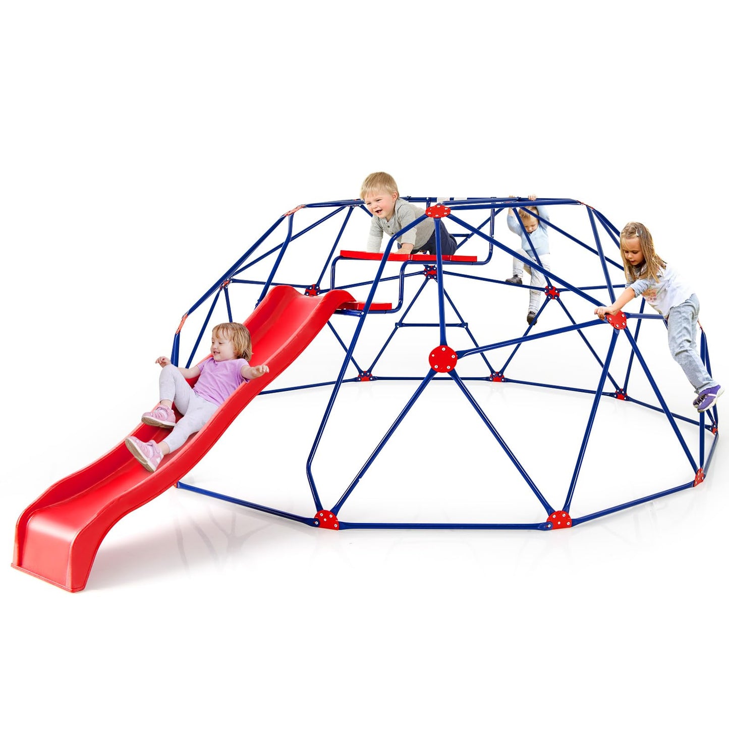 Olakids Climbing Dome with Slide, Kids Outdoor Jungle Gym Geometric Dome Climber, Steel Frame, 13.3FT Climb Structure Backyard Playground Center Equipment for Toddlers