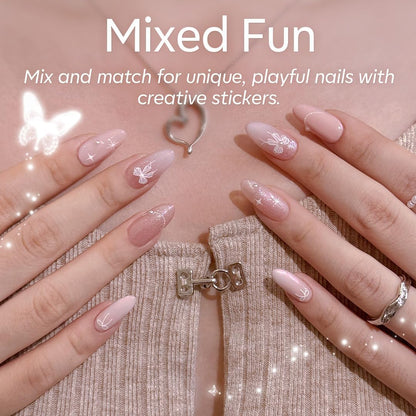 Modelones Gel Nail Polish Kit with UV Light, Milky White Nude Glitter Pink Red Gold Fall Metallic Manicure Set with Base Top Coat Star Stickers 4 Colors Gel Mini Salon Nail Art Gift for Women Girl